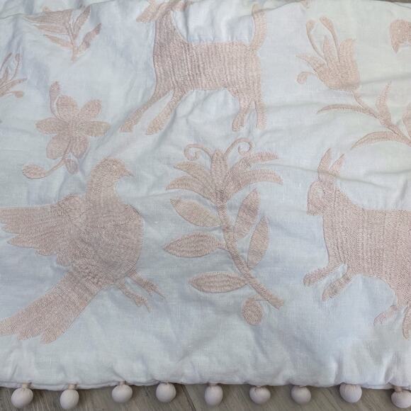 Restoration Hardware Botanica Embroidered Toddler Quilt Crib Pom Pom Petal Pink - Picture 1 of 13